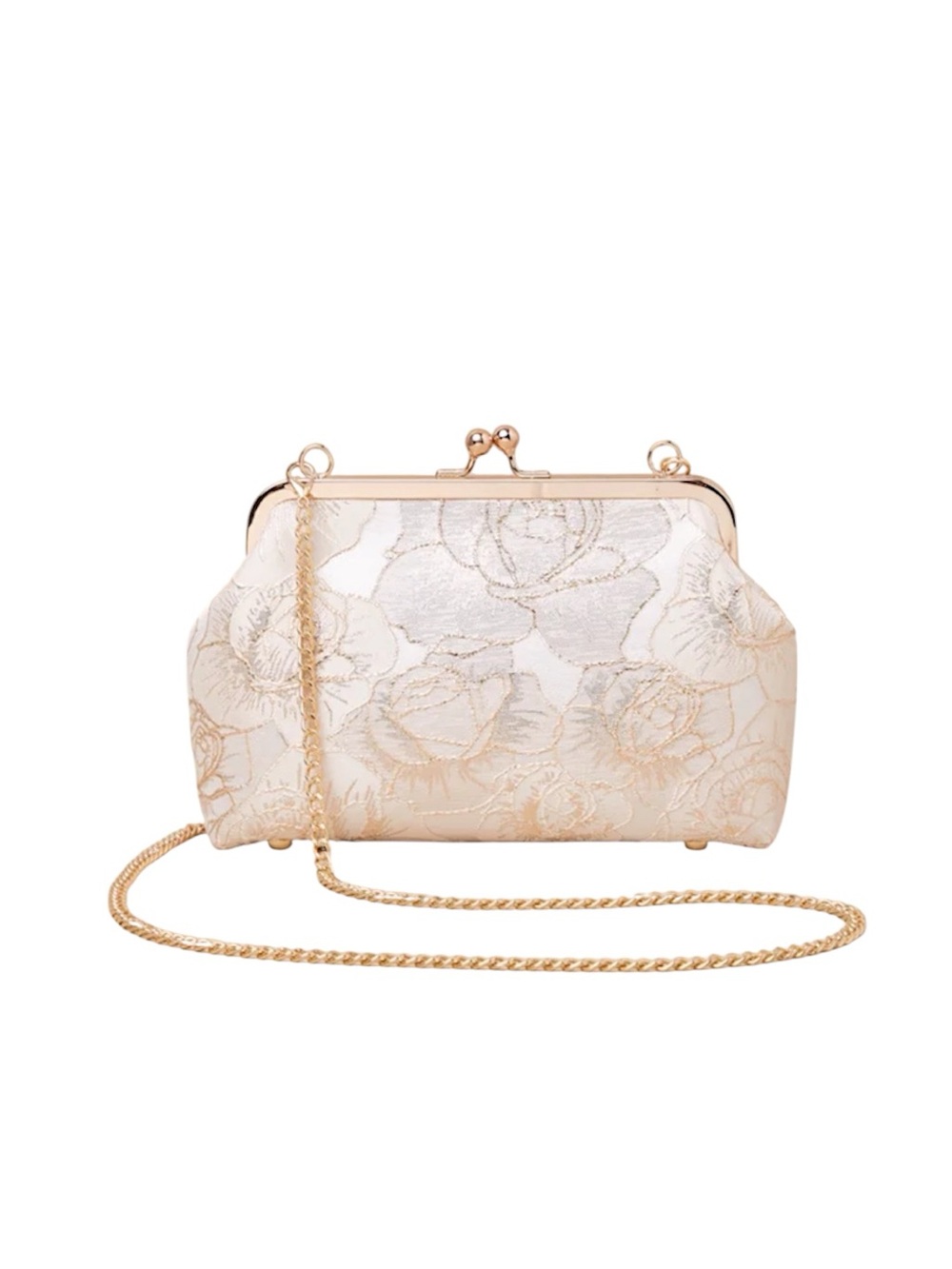 Lulus | Posh Styling Ivory and Gold Satin Floral Clutch with Gold Chain